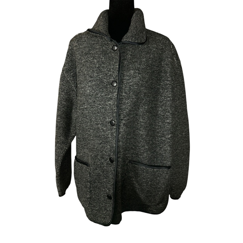 Wear 2B Seen Gray Marled Knit Button Front Cardigan Jacket Small Oversized Trim